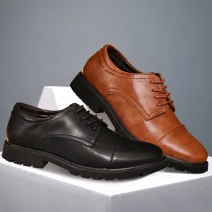 Mens Derby Shoes  Leather  Cap Toe  Formal Fit  Rubber Sole  Business Style