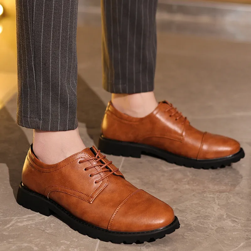 Mens Derby Shoes  Leather  Cap Toe  Formal Fit  Rubber Sole  Business Style