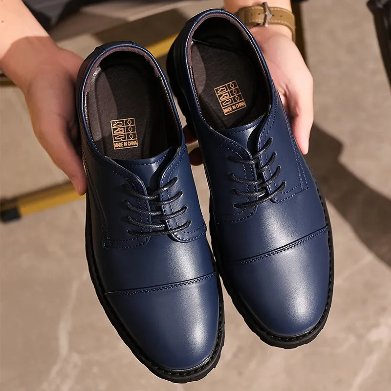 Mens Derby Shoes  Leather  Cap Toe  Formal Fit  Rubber Sole  Business Style