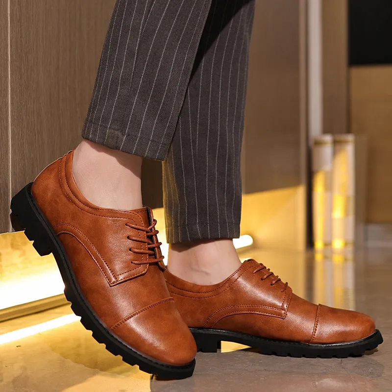 Mens Derby Shoes  Leather  Cap Toe  Formal Fit  Rubber Sole  Business Style