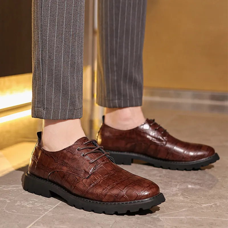 Mens Derby Shoes  Leather  Cap Toe  Formal Fit  Rubber Sole  Business Style