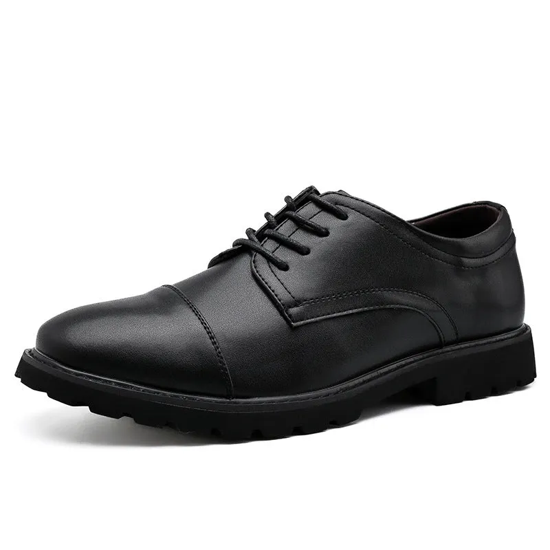 Mens Derby Shoes  Leather  Cap Toe  Formal Fit  Rubber Sole  Business Style