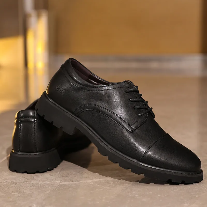 Mens Derby Shoes  Leather  Cap Toe  Formal Fit  Rubber Sole  Business Style