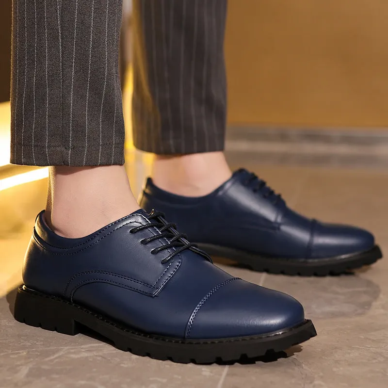 Mens Derby Shoes  Leather  Cap Toe  Formal Fit  Rubber Sole  Business Style