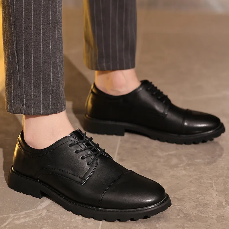 Mens Derby Shoes  Leather  Cap Toe  Formal Fit  Rubber Sole  Business Style