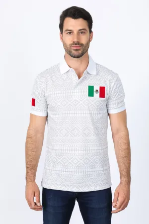 Mens Modern Fit Stretch MEXICO Cotton Polo with Aztec Print from Platini Fashion