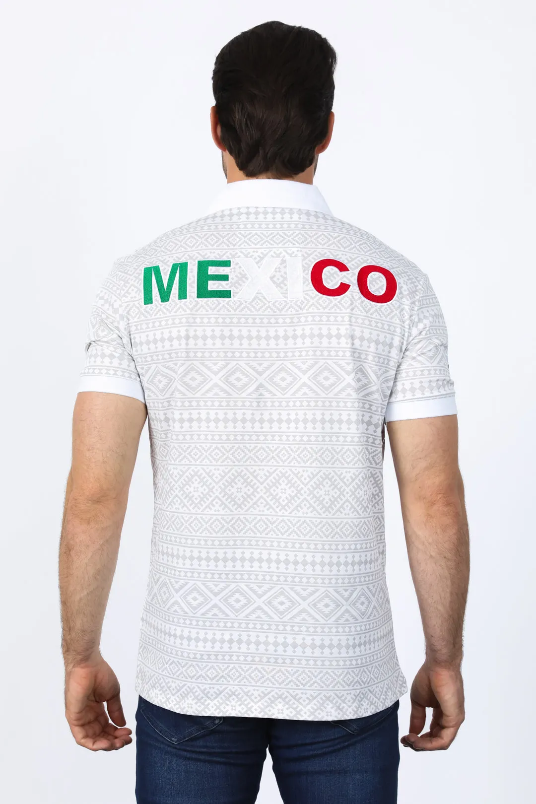 Mens Modern Fit Stretch MEXICO Cotton Polo with Aztec Print from Platini Fashion