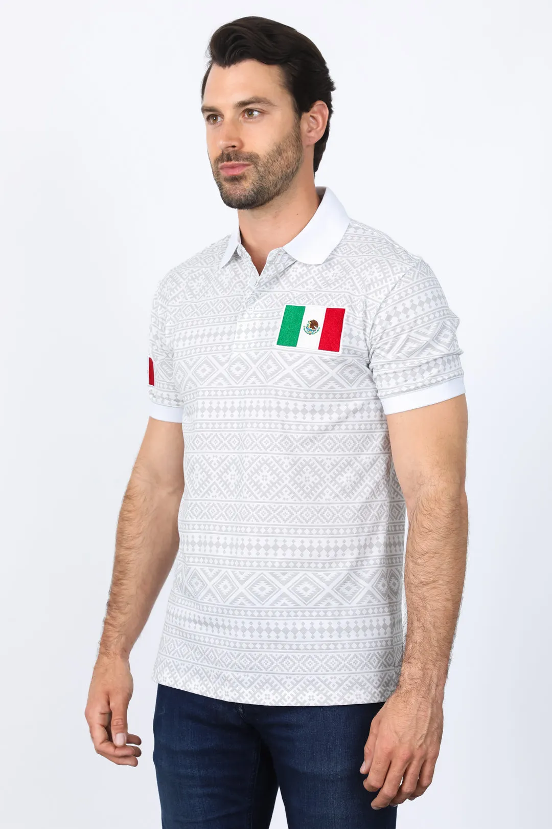 Mens Modern Fit Stretch MEXICO Cotton Polo with Aztec Print from Platini Fashion