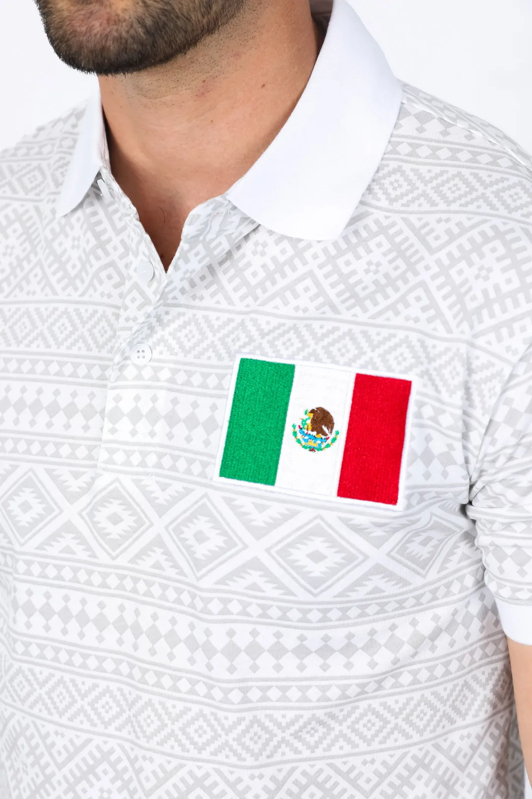 Mens Modern Fit Stretch MEXICO Cotton Polo with Aztec Print from Platini Fashion