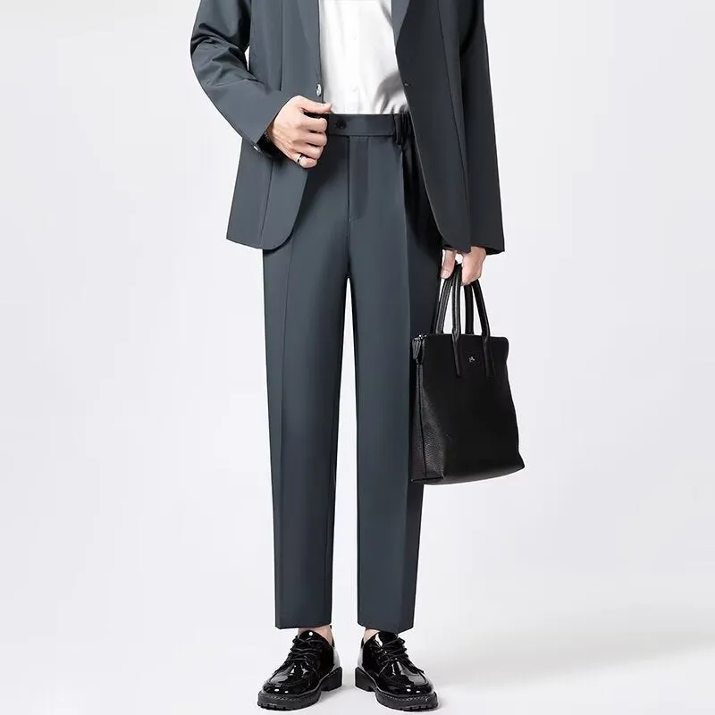 Mens Tailored Trousers  Slim Fit  Wool Blend  Ankle Length Smart Casual Pants