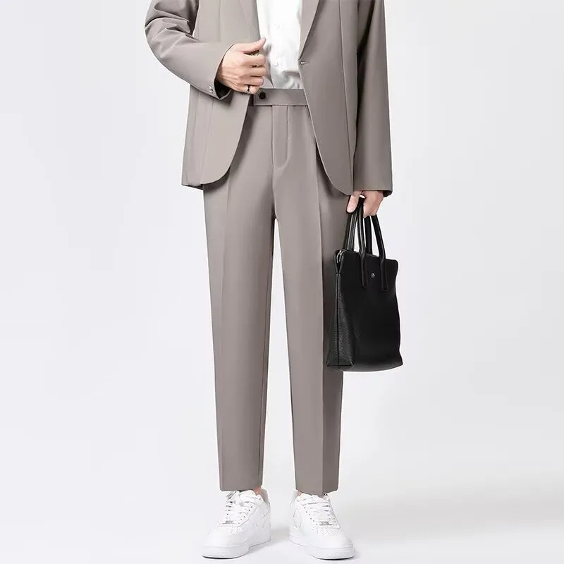 Mens Tailored Trousers  Slim Fit  Wool Blend  Ankle Length Smart Casual Pants