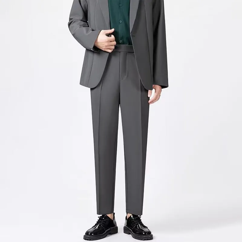 Mens Tailored Trousers  Slim Fit  Wool Blend  Ankle Length Smart Casual Pants