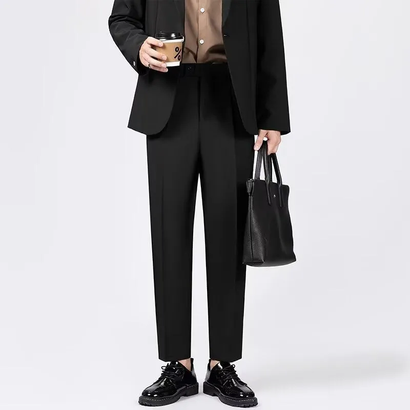 Mens Tailored Trousers  Slim Fit  Wool Blend  Ankle Length Smart Casual Pants