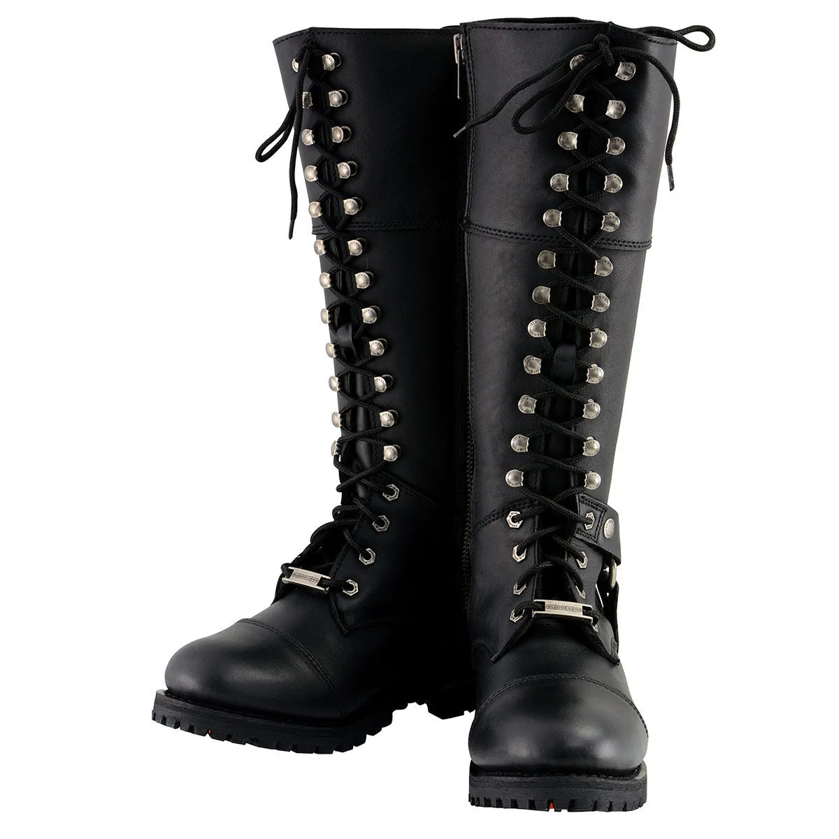 Milwaukee Leather MBL9390 Womens Black 16-inch Lace-Up Front Cap Toe Riding Leather Boots