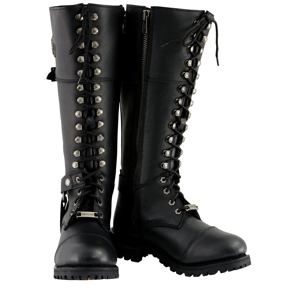 Milwaukee Leather MBL9390 Womens Black 16-inch Lace-Up Front Cap Toe Riding Leather Boots