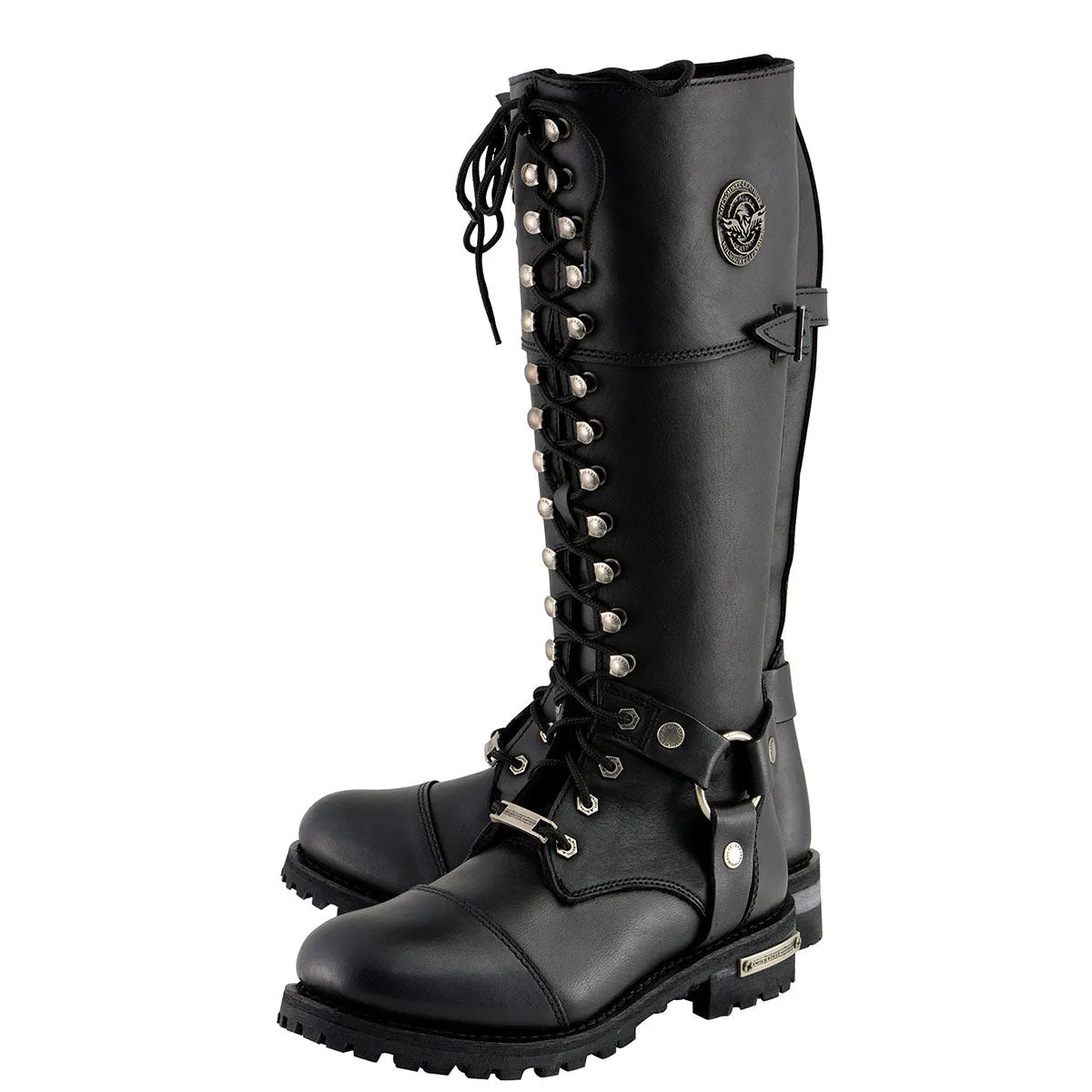 Milwaukee Leather MBL9390 Womens Black 16-inch Lace-Up Front Cap Toe Riding Leather Boots