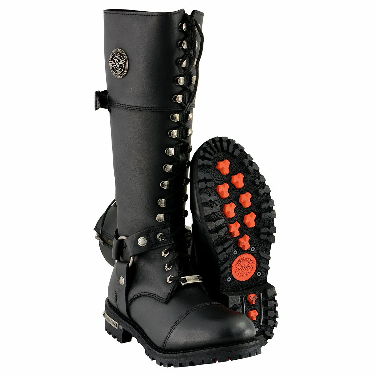 Milwaukee Leather MBL9390 Womens Black 16-inch Lace-Up Front Cap Toe Riding Leather Boots