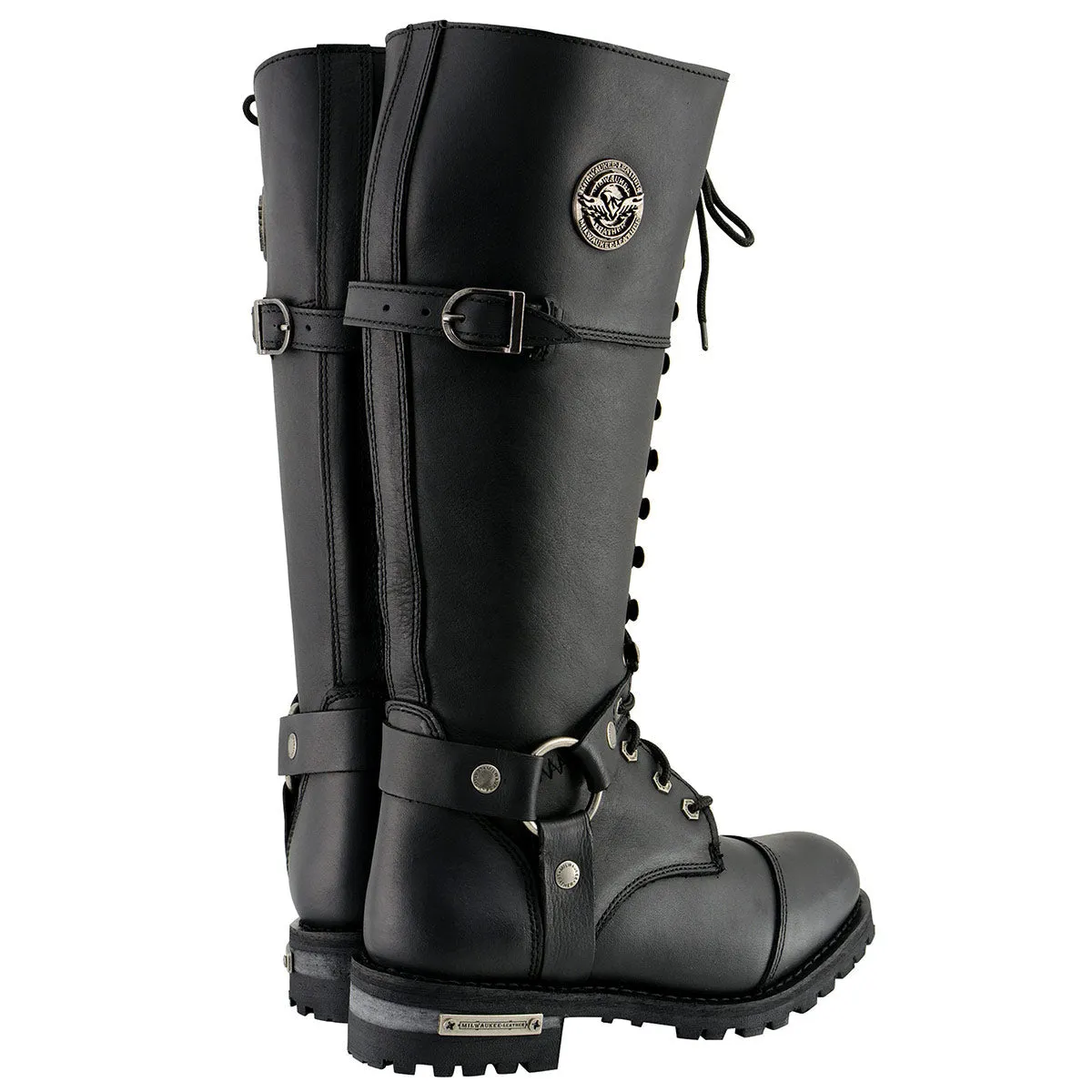 Milwaukee Leather MBL9390 Womens Black 16-inch Lace-Up Front Cap Toe Riding Leather Boots
