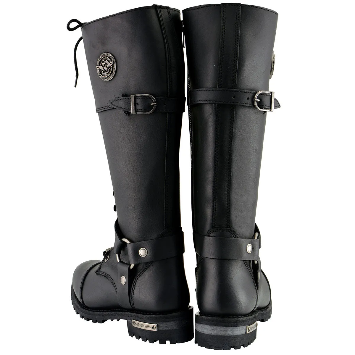 Milwaukee Leather MBL9390 Womens Black 16-inch Lace-Up Front Cap Toe Riding Leather Boots