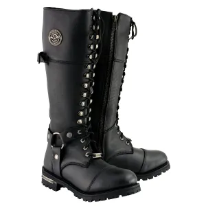 Milwaukee Leather MBL9390 Womens Black 16-inch Lace-Up Front Cap Toe Riding Leather Boots