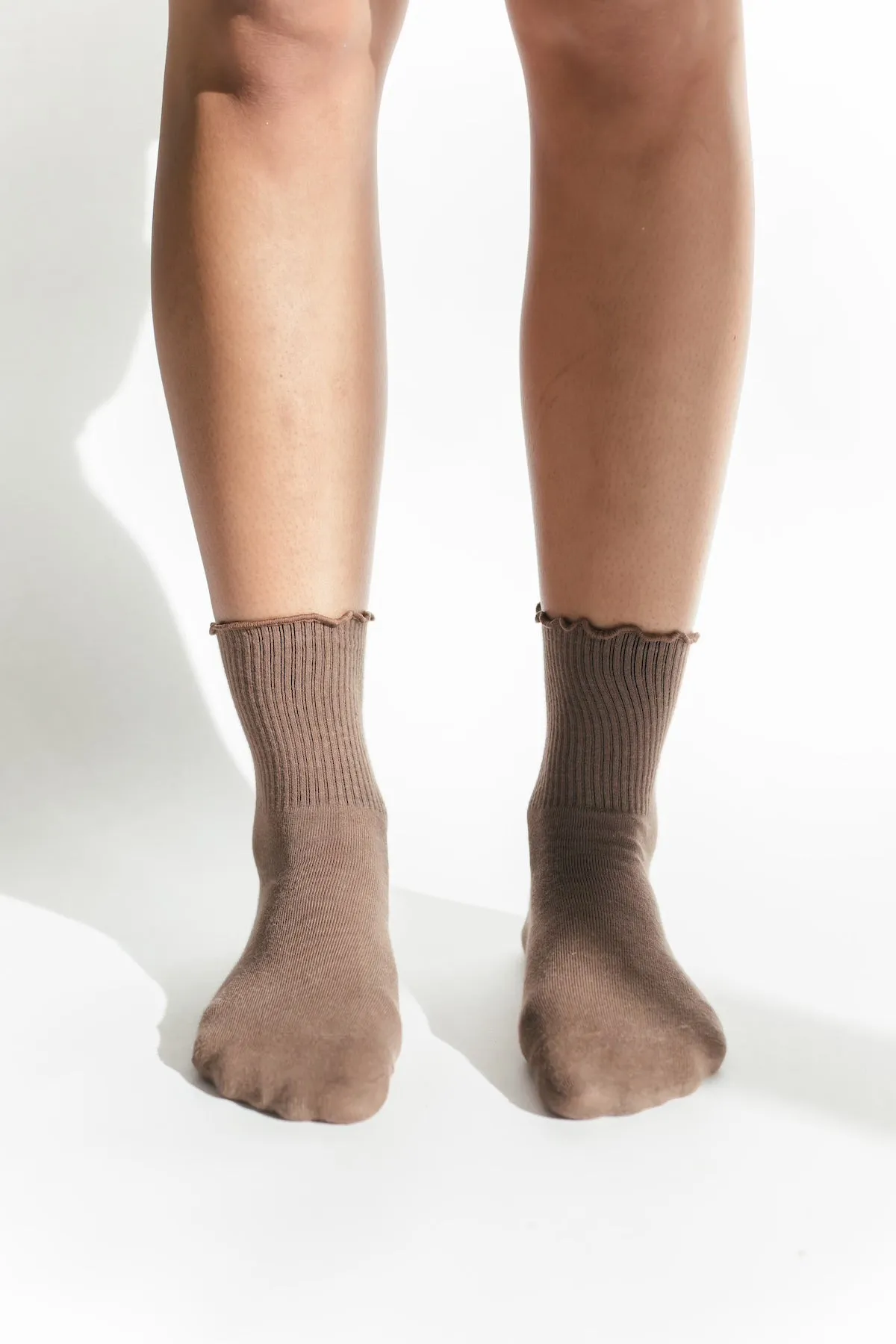 Molly Ruffled Ankle Sock - Brown