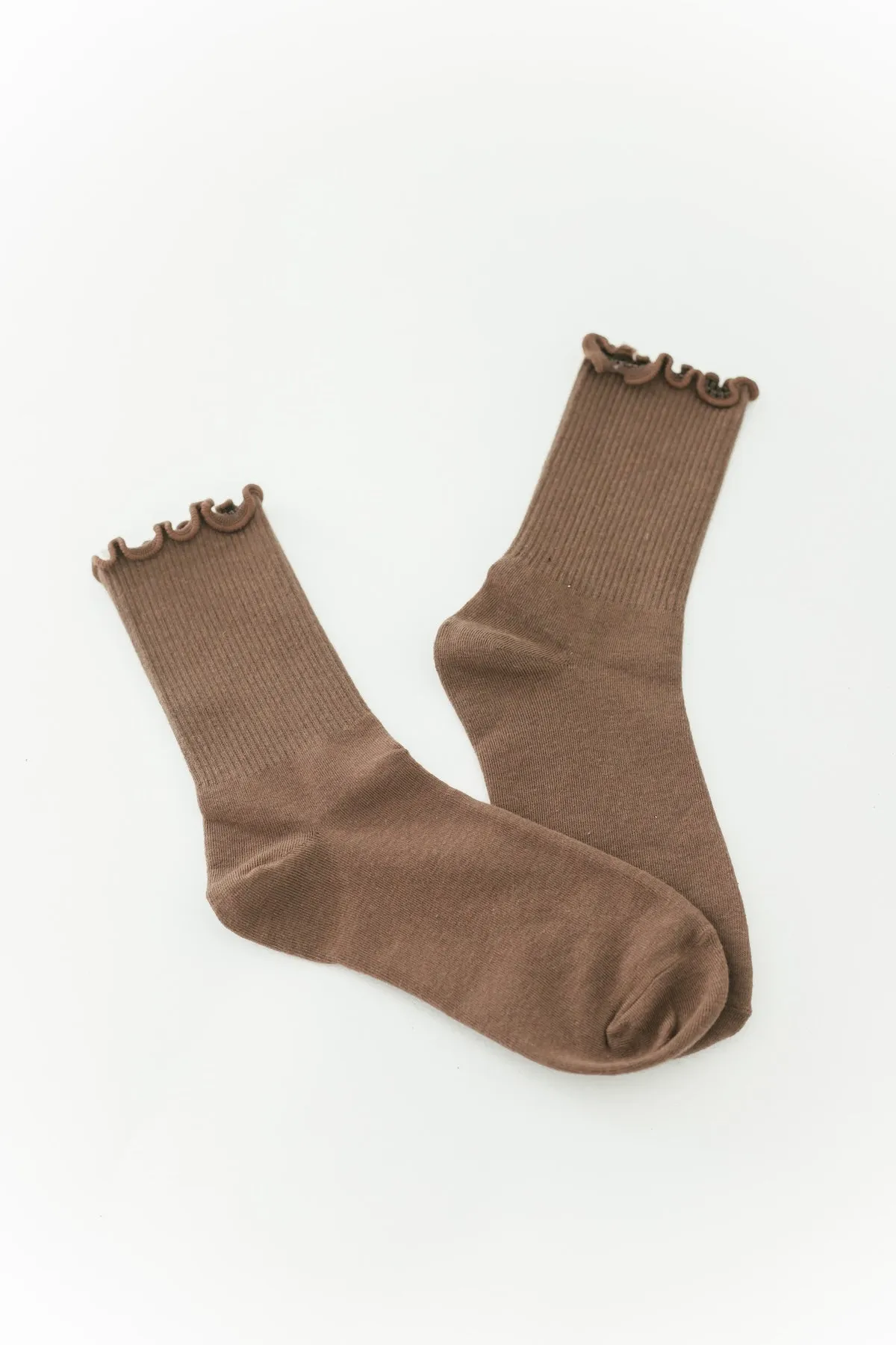 Molly Ruffled Ankle Sock - Brown