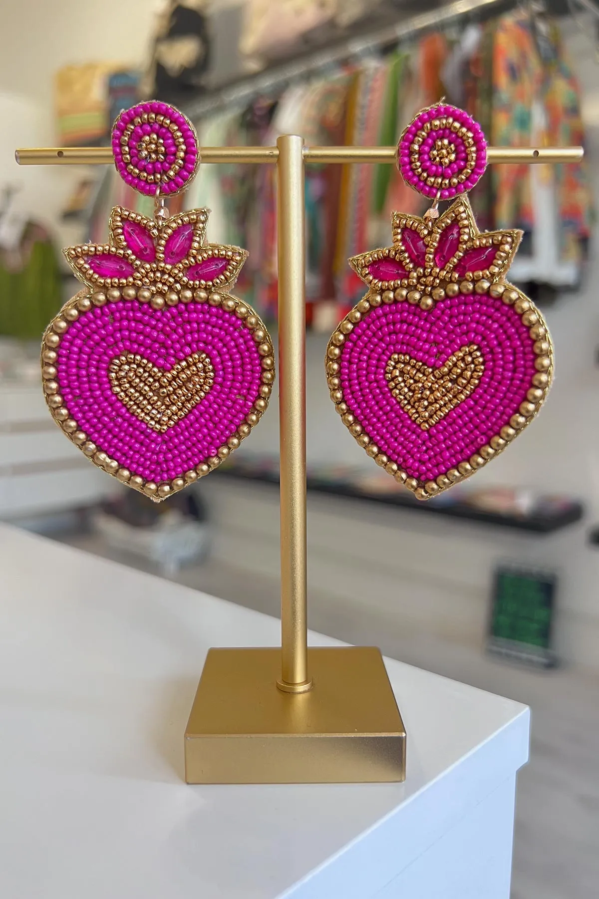 Pink Heart Statement Earrings