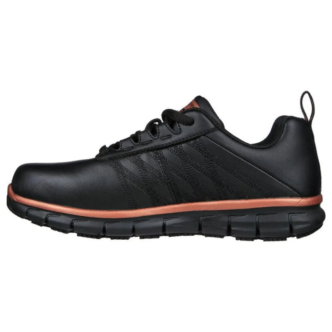 Skechers Sure Track Erath Womens Lace Up Black Rose Gold Work Shoe