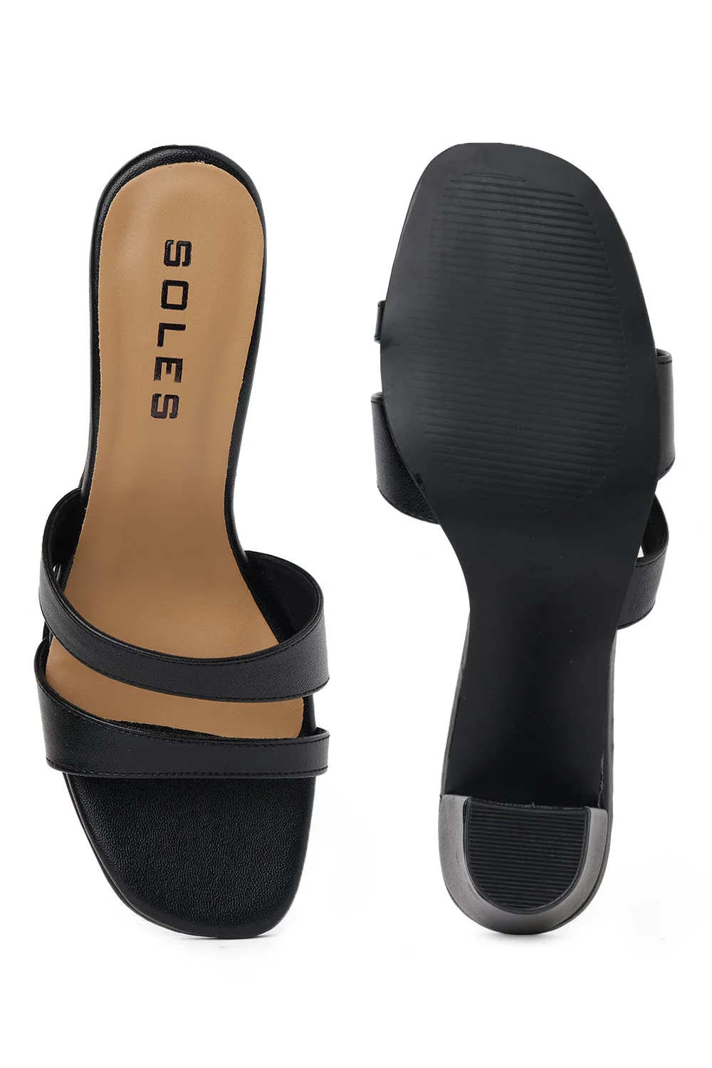 SOLES Asymmetrical Strap Block Heels
