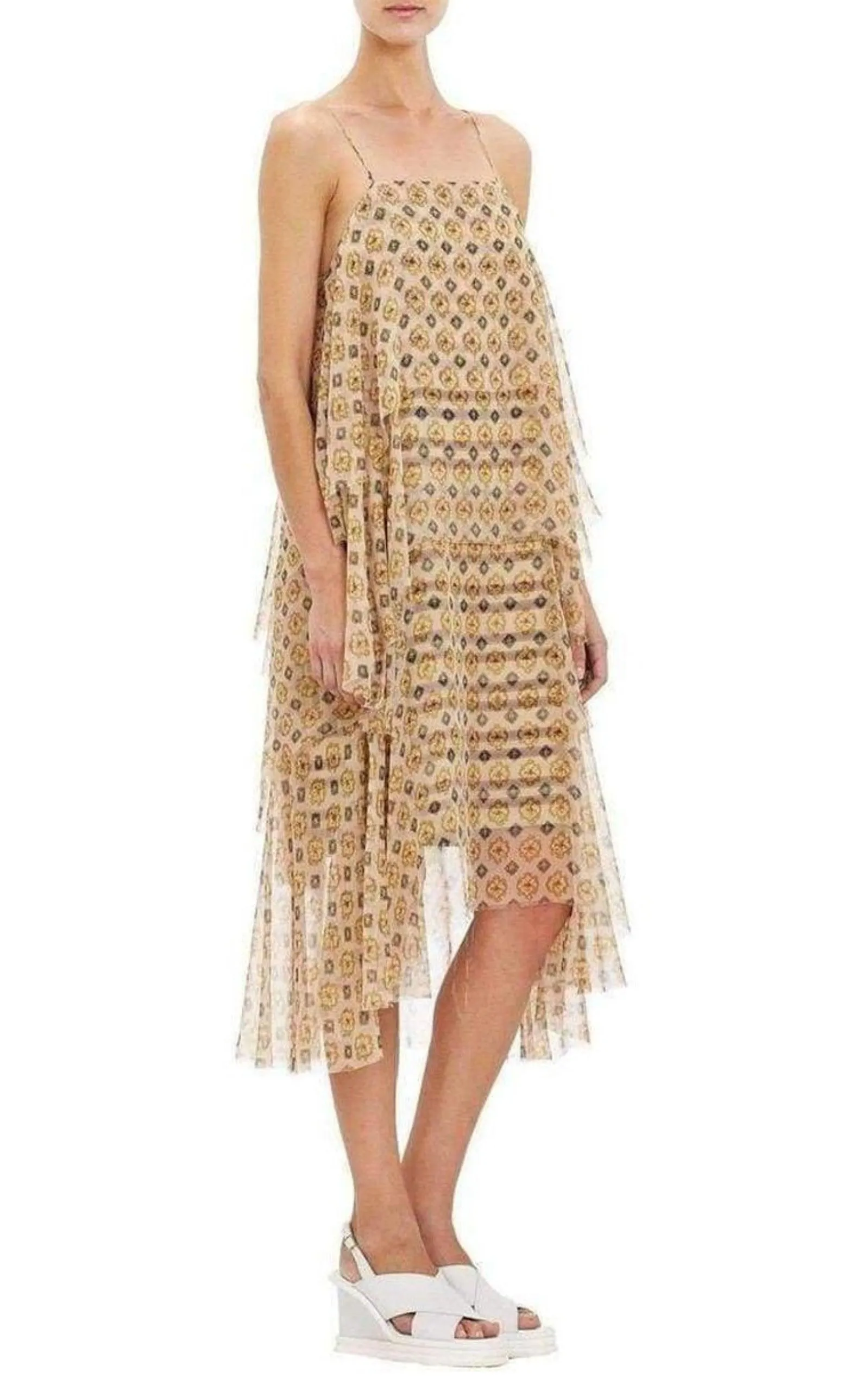 Tiered Chiffon Slip Silk Dress