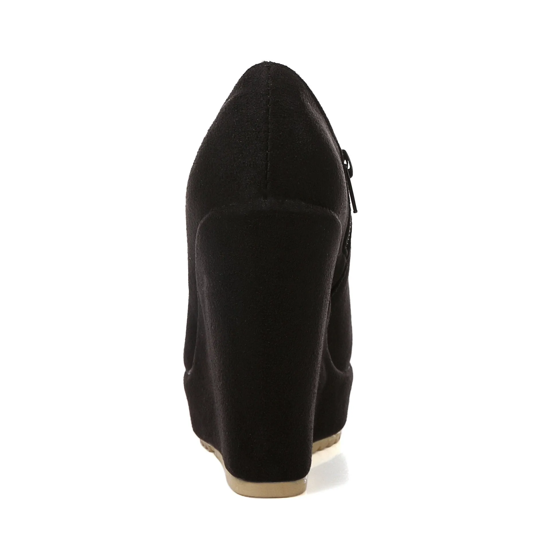 Wedge heel ankle boots side zip slip on round toe boots