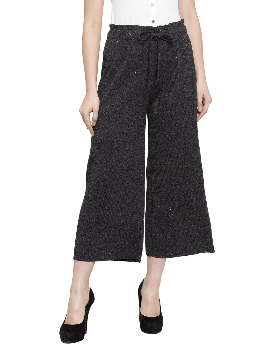 Women Grey Relaxed Fit Flared Leg Ankle Length Lower
