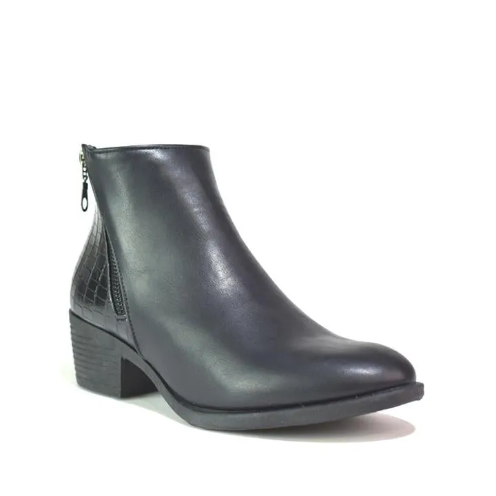 Women's Ankle Zip Up Chelsea Winter Boots Black PU/Croc