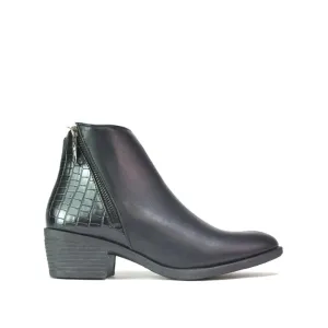 Women's Ankle Zip Up Chelsea Winter Boots Black PU/Croc