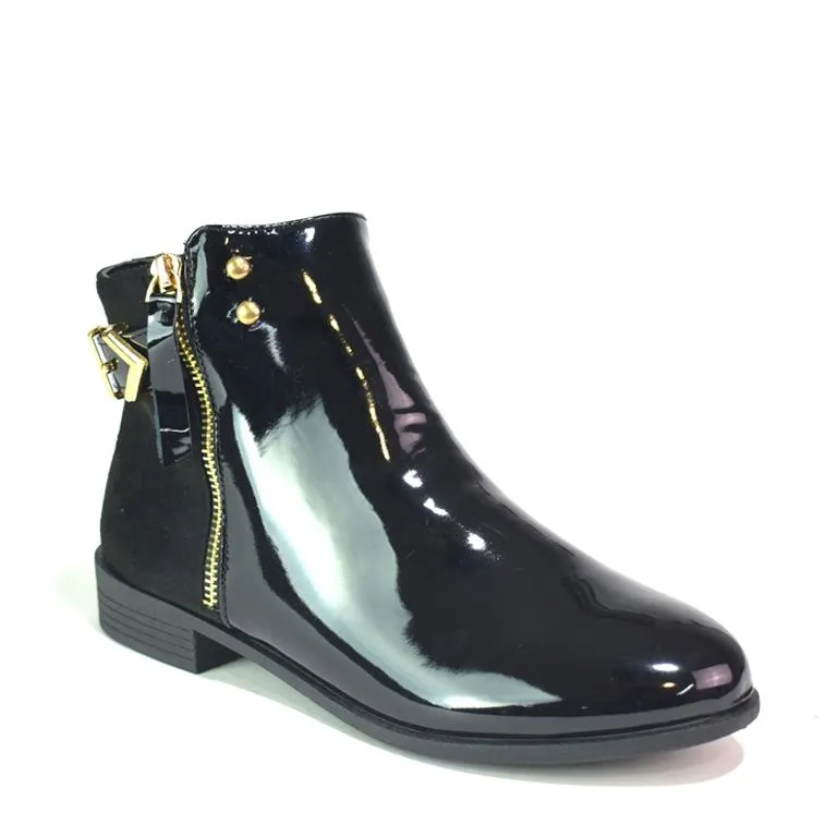 Women's Classic Slip On Chelsea Zipper Boots Black Patent/MF