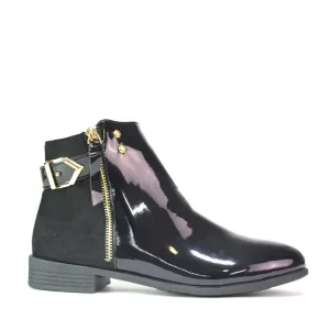 Women's Classic Slip On Chelsea Zipper Boots Black Patent/MF